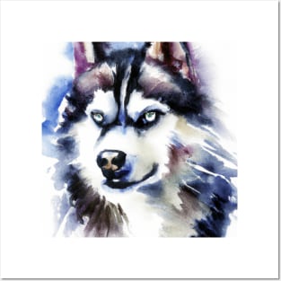 Siberian Husky Watercolor - Gift For Dog Lovers. Cool dog design for Chukcha owners. Features siberian husky with water color style. Great dog artwork for Husky Sibe lovers. Posters and Art